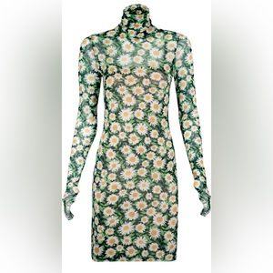 AFRM Mari Print Long Sleeve Turtleneck Mesh Bodycon Dress in Medium